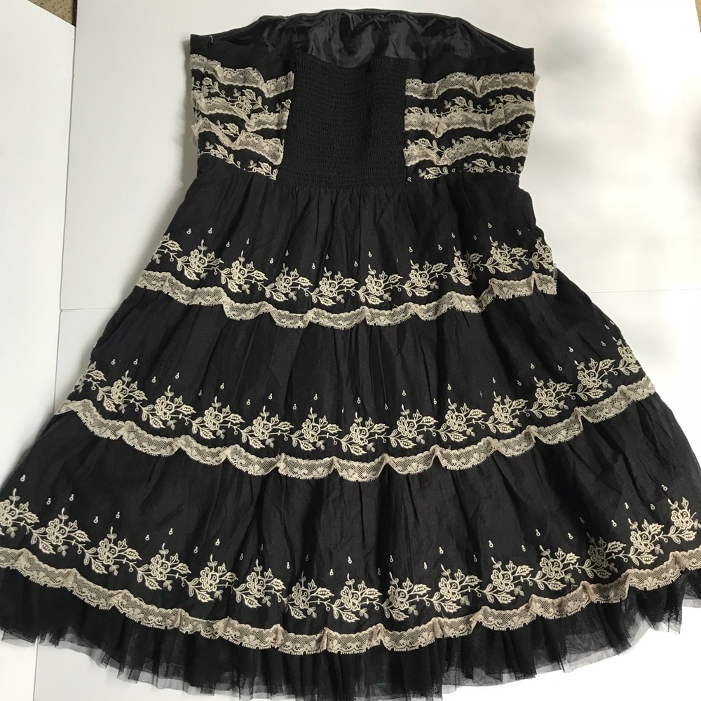 Free People Black Strapless Dress W White Lace 12 - Picture 4 of 7